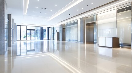 Fototapeta premium Contemporary hallway in modern corporate building with glossy finishes : Generative AI