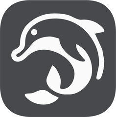 Stylized dolphin logo design on a dark background, symbolizing marine life and conservation