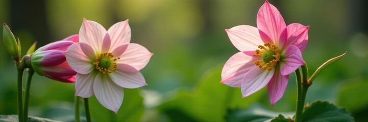Obraz premium Pink hellebore flower blooming in a spring garden, evergreen, blooms, white