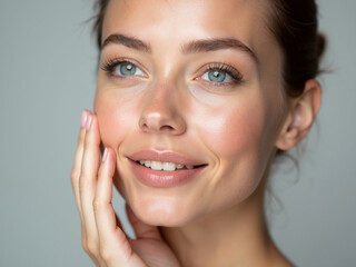 Fototapeta premium Radiant skincare routine studio portrait photography soft lighting close-up beauty concept