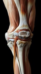 A detailed anatomical depiction of human knee joint ligaments and muscles