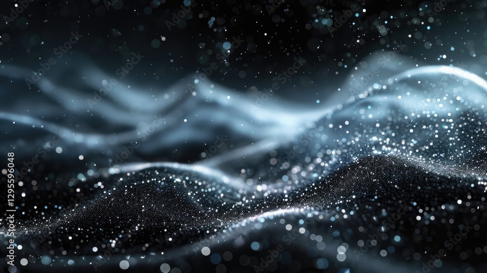 Poster abstract picture micro light sparkling particle represent data flow. vivid flowing wave with high te