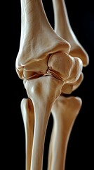 This detailed image shows a close up of a skeletal knee joint