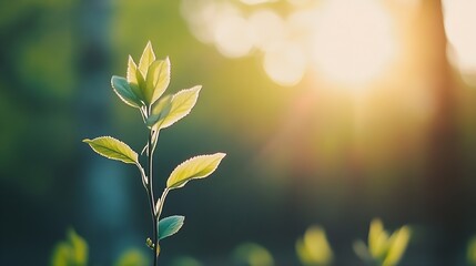 Obraz premium Fresh green sprout basking in warm sunlight symbolizing growth and new beginnings in nature : Generative AI