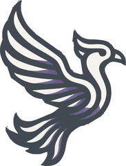 Elegant bird illustration soaring with stylized wings against a plain background