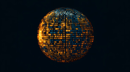 Obraz premium Floating Binary Globe on Black Background