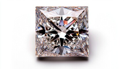 Brilliant Cut Diamond on White Background with Sparkling Reflections