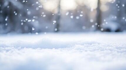 Pure snow blanketing the ground creating a serene winter scene with sparkling snowflakes falling gently : Generative AI
