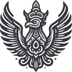 Intricate illustration of a mythical phoenix with ornate wings and crown design
