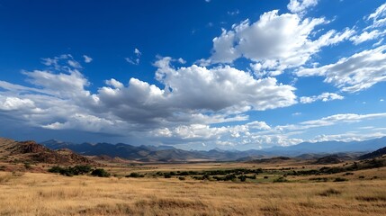 Obraz premium Expansive landscape view highlighting the vastness of nature with mountain ranges and rolling clouds : Generative AI