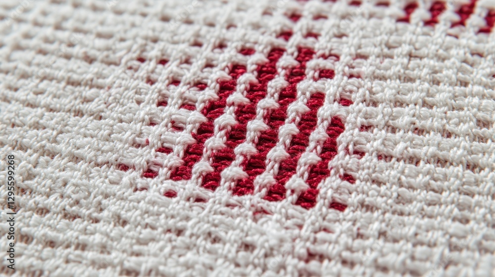 Poster Close-Up of Intricate Textured Fabric with Red and White Patterns