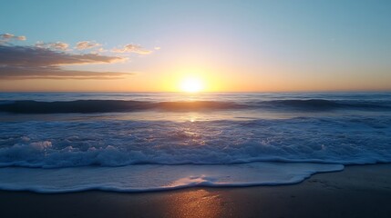 Fototapeta premium Calm Sunrise Over Calm Ocean Waves with Soft Light and Vibrant Colors : Generative AI
