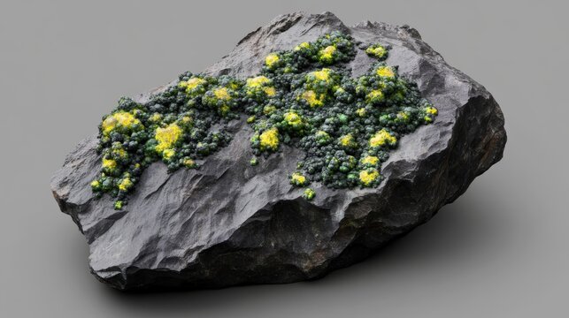 Rough uranium ore with dark green and yellow mineral deposits