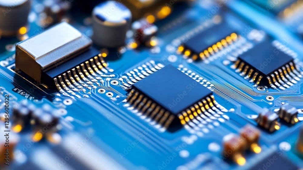 Poster Detailed Close Up of Computer Circuit Board Featuring Microchips and Electronic Components : Generative AI