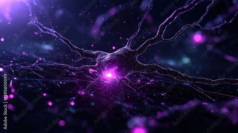 Poster neuron network visual nerve cell connecting in abstract digital space, dark background