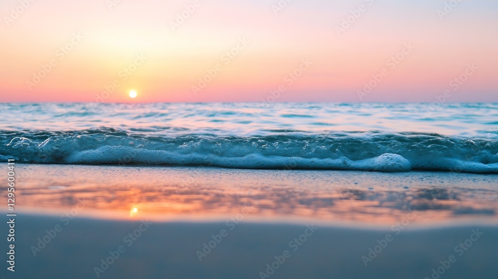Poster Stunning ocean view with gentle waves at sunset creating a tranquil beach atmosphere : Generative AI