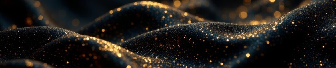 Black background with interwoven gold metallic threads, creating a luxurious effect , tapestry, decorative, luxury