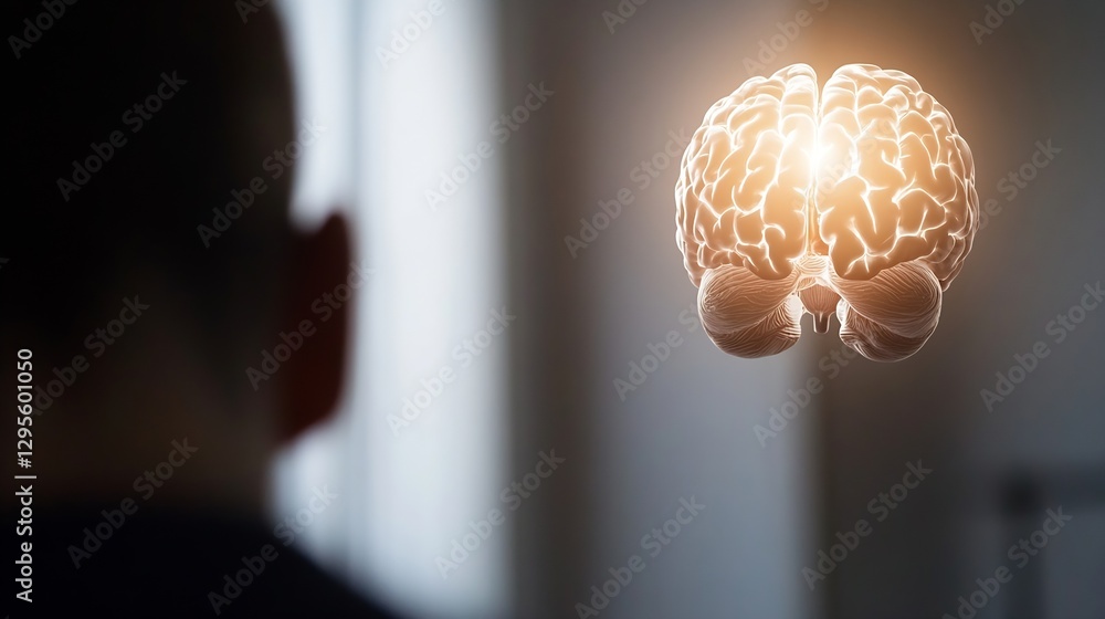 Leinwandbilder Innovative 3D rendering of a human brain illuminated creating a futuristic visual of neural activity : Generative AI