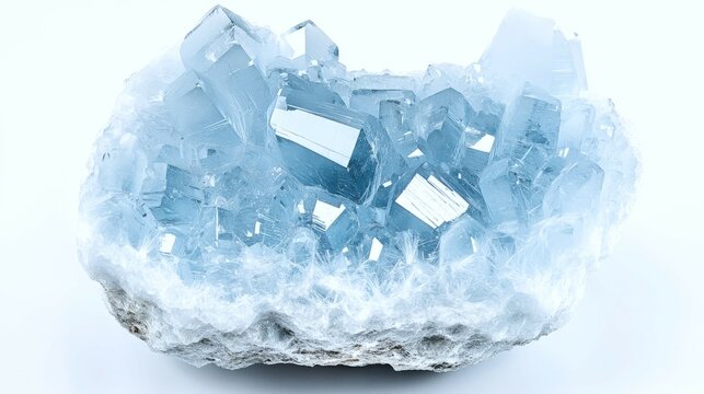 Icy-blue celestine crystal showcasing delicate fibrous structure under glowing light