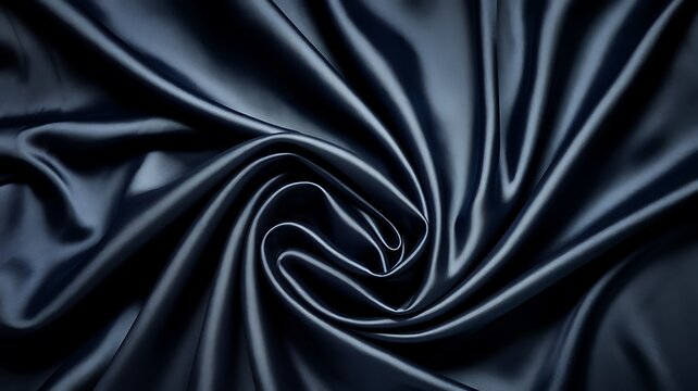 Midnight Silk Swirl: A luxurious cascade of dark, shimmering silk fabric, expertly draped in swirling patterns that capture the play of light and shadow.