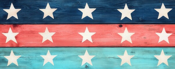 Red, White and Blue Memorial Day Theme. Patriotic wooden background with red, white, and blue stars