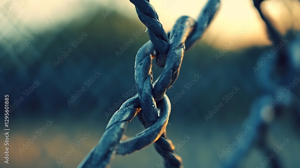 Poster CloseUp of a HeavyDuty Metal Chain Link Against a Blurred Background in Soft Light : Generative AI
