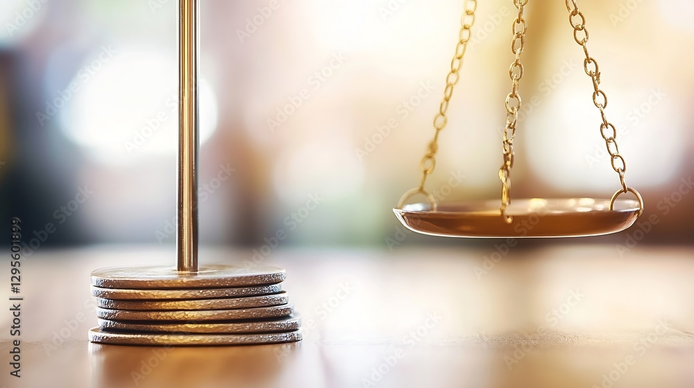 Poster golden balance scale against a soft focused background illustrating justice and fairness : generativ