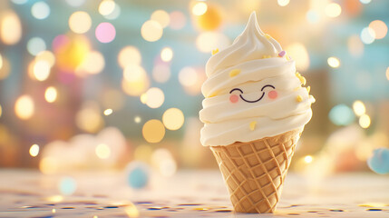 Vibrant Gradient Background – Happy Vanilla Ice Cream Cone - Version 4