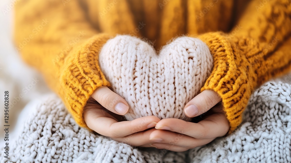Aufkleber heart shaped knitted object in hands of cozy sweater clad individual : generative ai