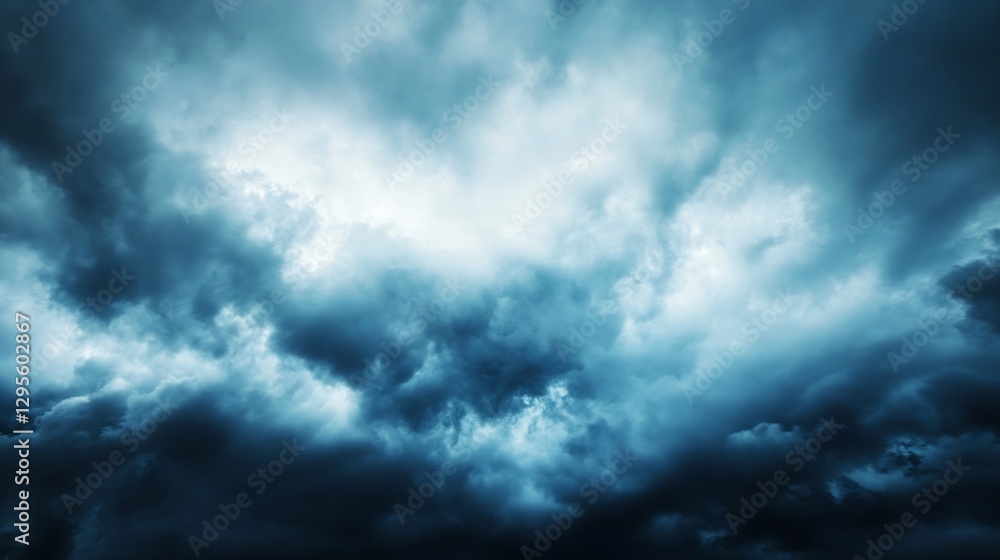 Poster Dramatic sky with dark clouds creating an intense atmosphere over a landscape : Generative AI