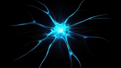 Abstract neuron graphic design, glowing blue neural network