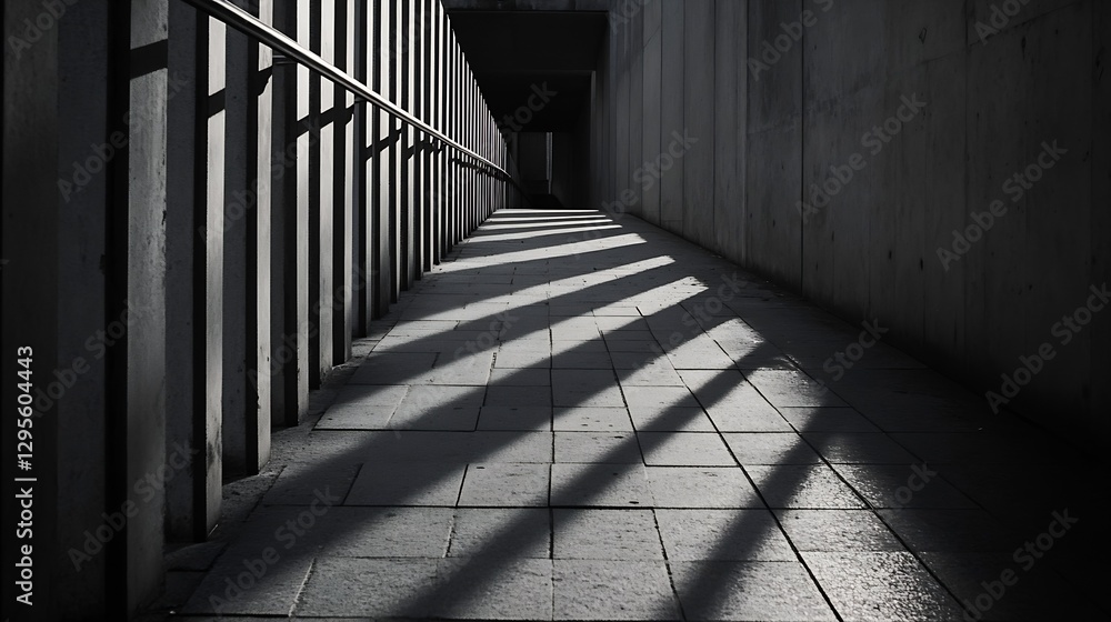 Poster architectural shadows cast on a concrete pathway showcasing a modern urban design aesthetic : genera