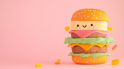 Vibrant Gradient Background – Tiny Cute Burger With Lettuce - Version 1