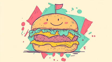 Vibrant Gradient Background – Tiny Cute Burger With Lettuce - Version 5