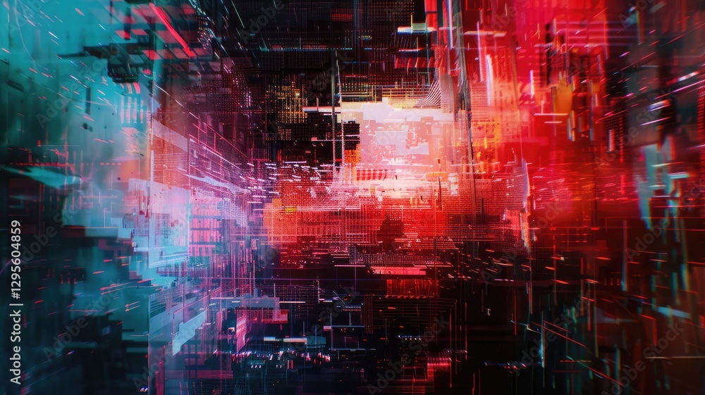 Poster explore a captivating abstract digital animation characterized by vibrant colors and dynamic pattern