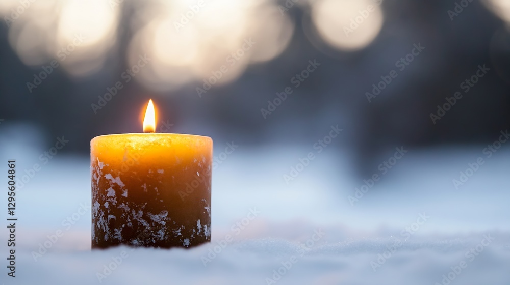 Aufkleber burning candle in snowy landscape creating warm and inviting atmosphere : generative ai