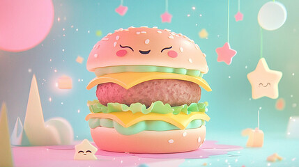 Vibrant Gradient Background – Tiny Cute Burger With Lettuce - Version 6