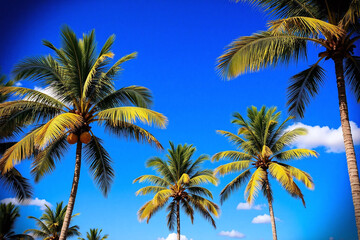 group of palm trees against a blue sky