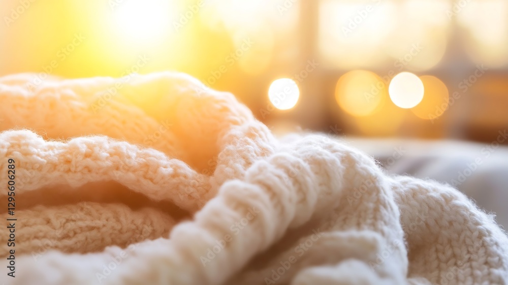 Aufkleber glimpse of cozy knitted blanket draped in warm glow of soft sunlight and comfort : generative ai