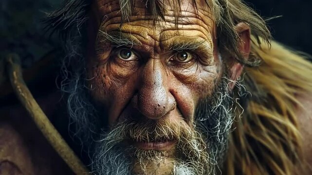 Early existence: displaying prehistoric life focused on primitive man, basic living conditions, and the connection to nature in a time long past.