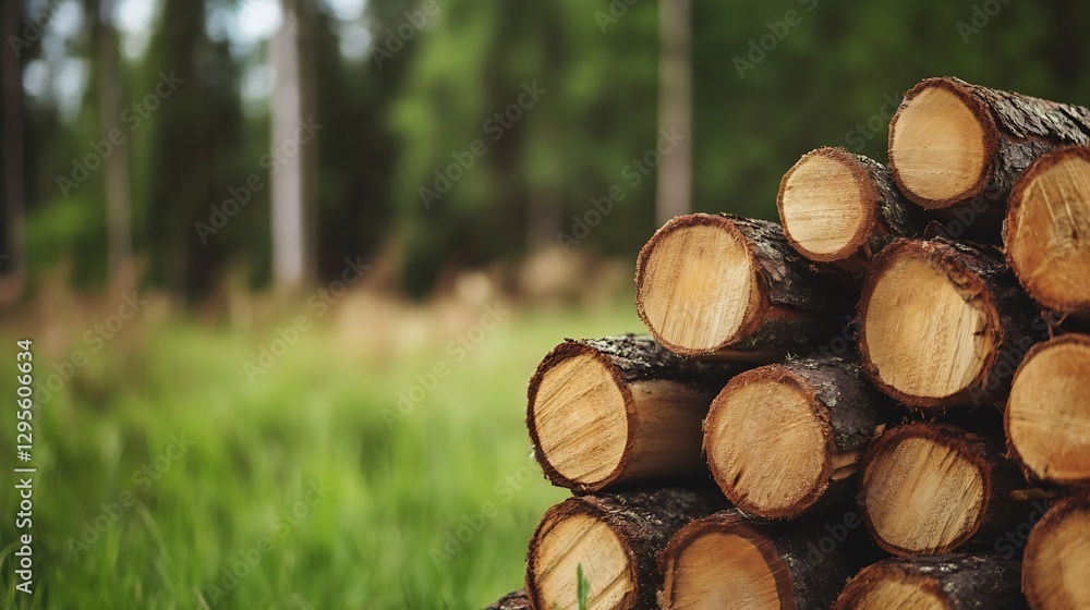 Aufkleber wooden logs stacked neatly in a lush green forest providing a natural and rustic vibe : generative a