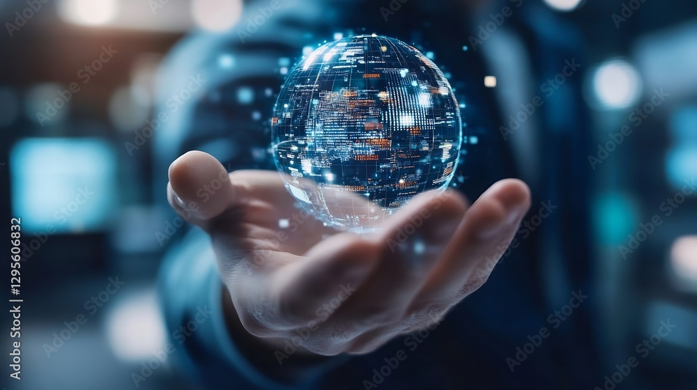 Aufkleber innovative hand holding a digital globe representing connectivity and technology : generative ai