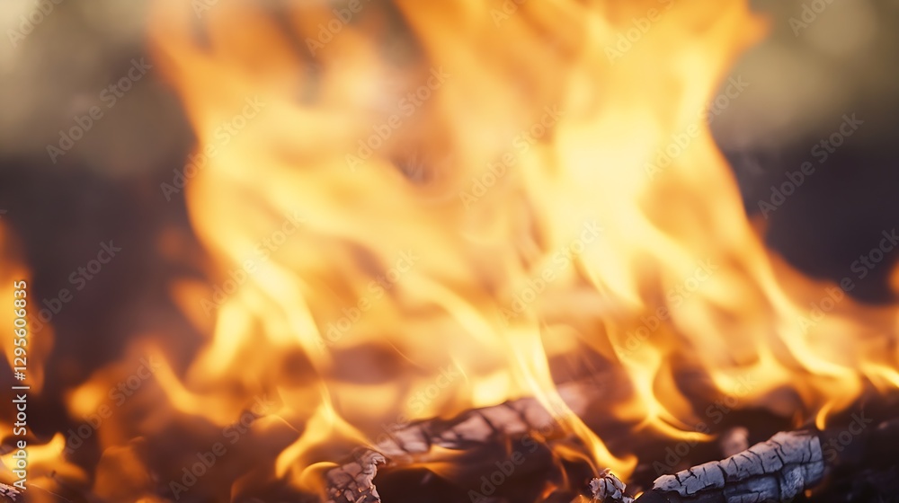 Poster dynamic flames dancing in a fire giving warmth and light to the surroundings : generative ai
