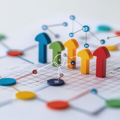 Colorful Arrows and Icons on Business Graph Background