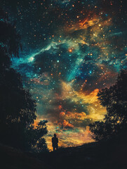 Obraz premium Night sky with colorful nebula background - ai generative