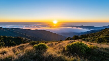 Breathtaking sunrise over a mountain landscape bathed in soft light and rich colors : Generative AI