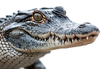 Fototapeta premium Close-Up Portrait of a Nile Crocodile Displaying Unique Features and Textures Against a Plain Background