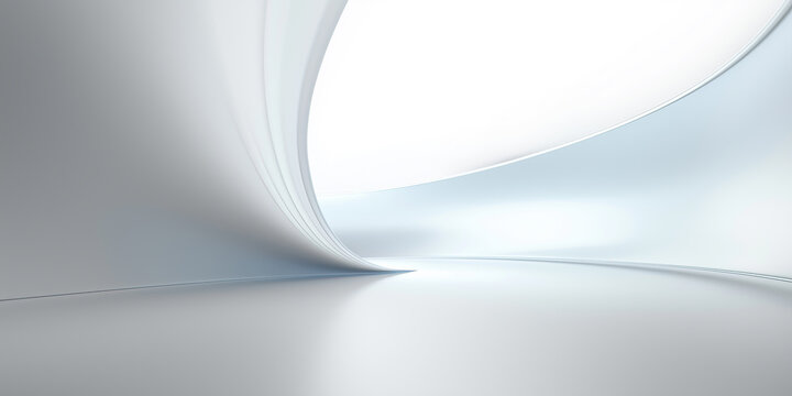 Futuristic abstract background. White ceiling and floor. Soft smooth of light, abstract shape, curve line, fade color gradient. Nobody empty space in modern room suit for future technology background