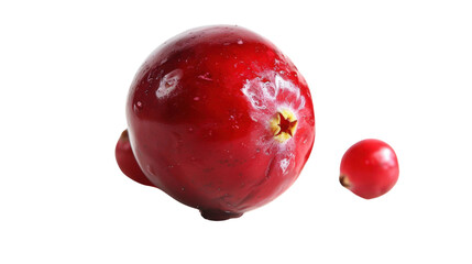 Obraz premium Two ripe cranberries falling on transparent background