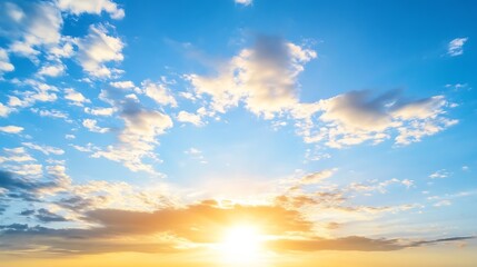 Obraz premium A breathtaking view of colorful clouds and a bright sun in the sky at sunset creating a serene and beautiful atmosphere : Generative AI